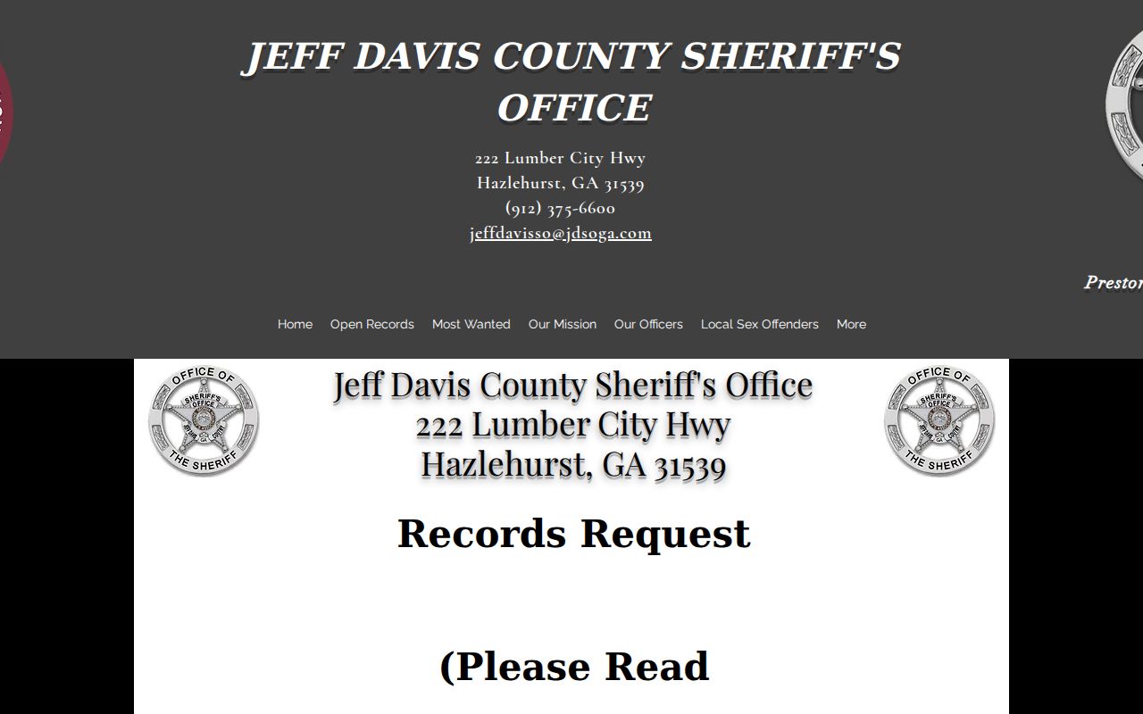 Jeff Davis County arrest history sheriff record request